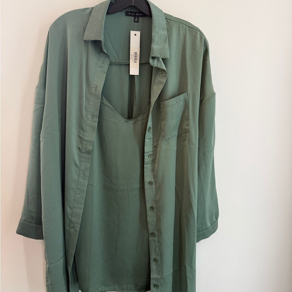 Green Button-Up Shirt and Slip Dress Set - NWT - small